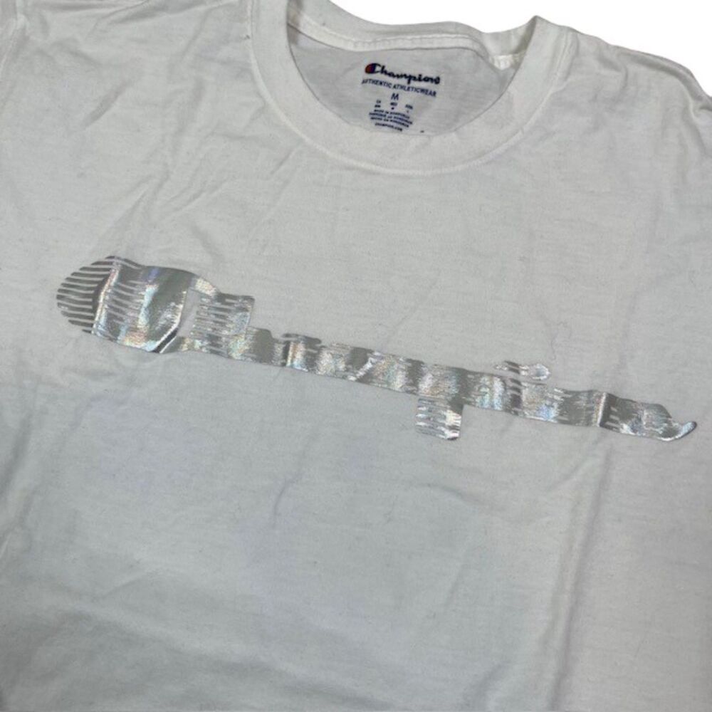 Champion Men's T-shirt‎ White with Silver Logo Size Medium